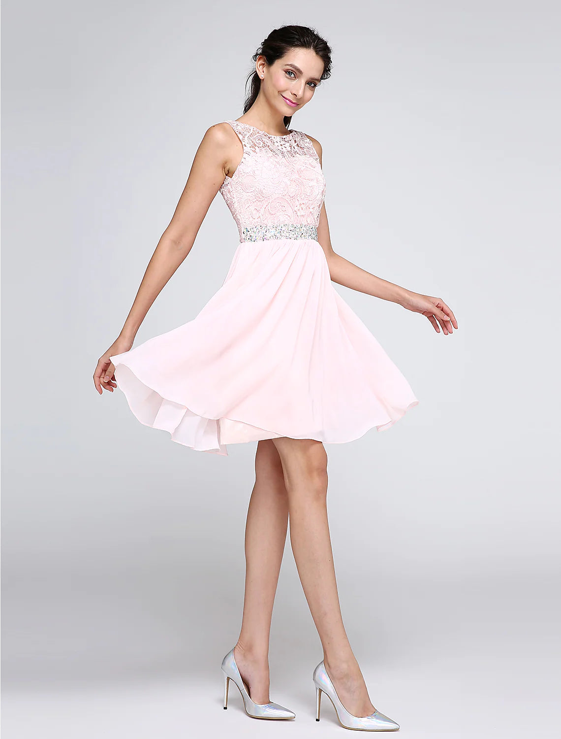 A-Line Special Occasion Dresses Party Dress Homecoming Short / Mini Sleeveless Illusion Neck Chiffon V Back Low Back with Crystals sweetheart Neckline Romantic A-Line Special Occasion Dresses Party Dress Homecoming Short / Mini Sleeveless Illusion Neck Chiffon V Back Low Back with Crystals sweetheart Neckline Romantic