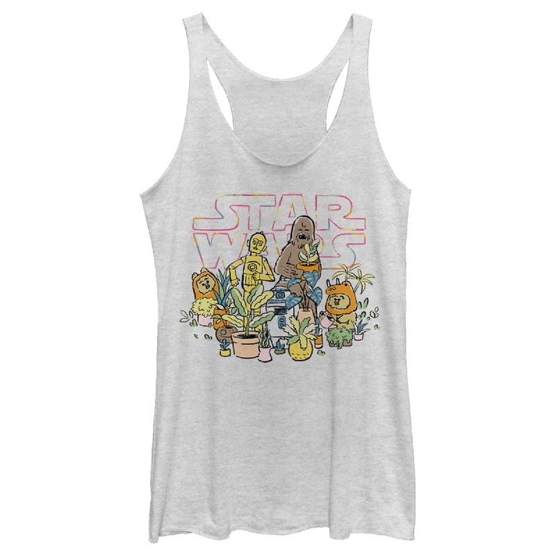 Women's Star Wars C-3PO And Chewbacca Plant Doodle Racerback Tank Top modal blend tank