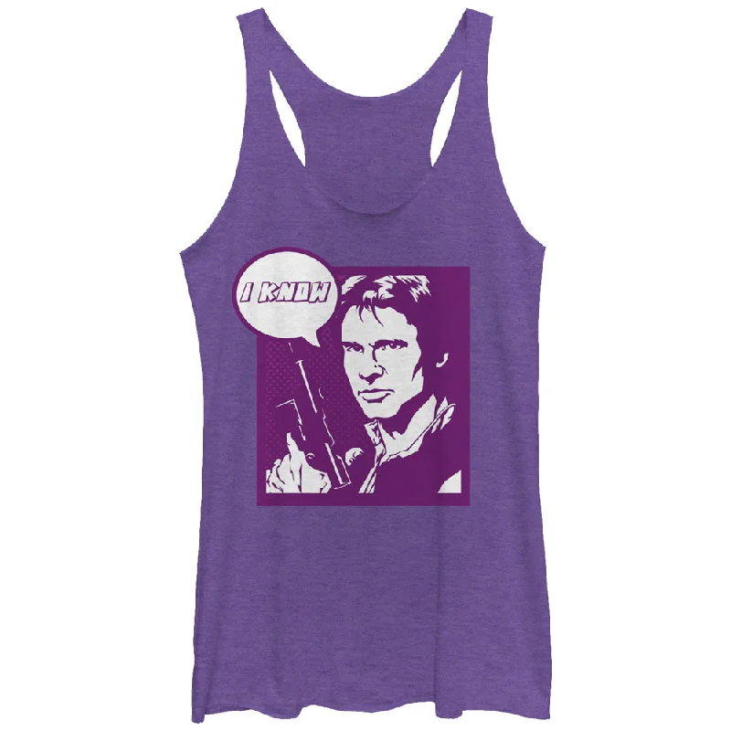 Women's Star Wars Pop Art Han Solo I Know Racerback Tank Top cutout tank top