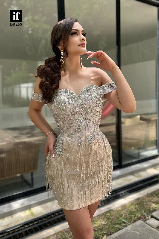 F1750 - Glamorous Strapless Beads Sheath/Column Short Cocktail Homecoming Party Dress Tunics Versatile stylish