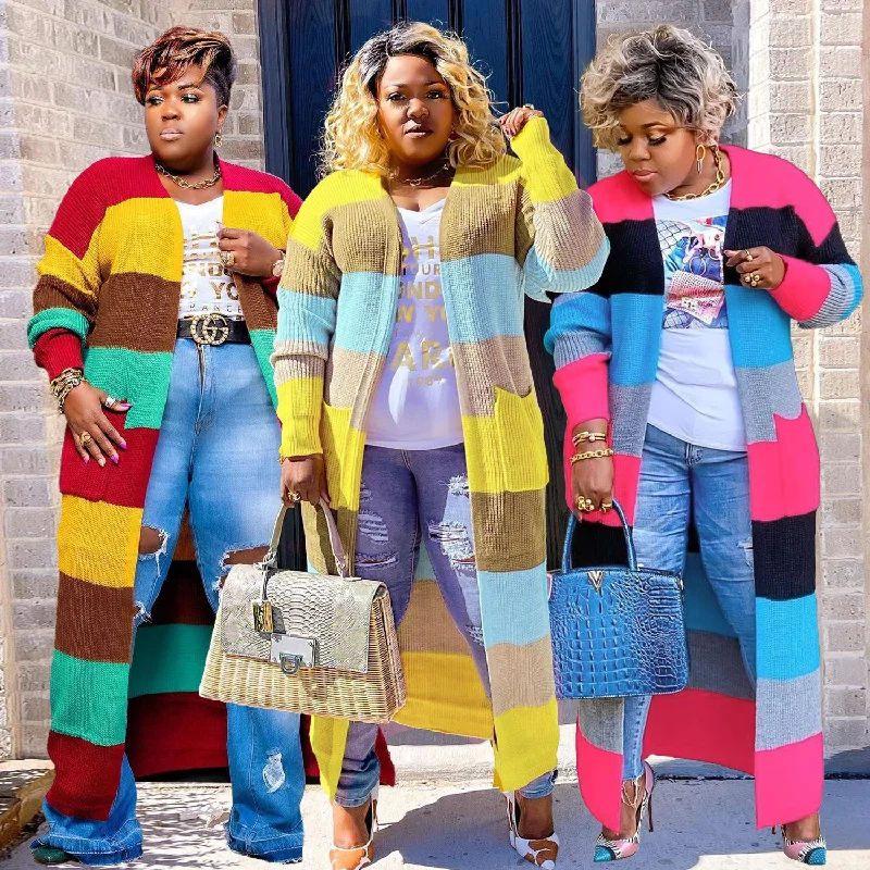 Sharee Fashion America Plus Size Sweaters Cardigan Women With Pocket Contrasting Colors Plus Size Cardigan For Women Rayon Fabric Velvet Fabric Corduroy Fabric
