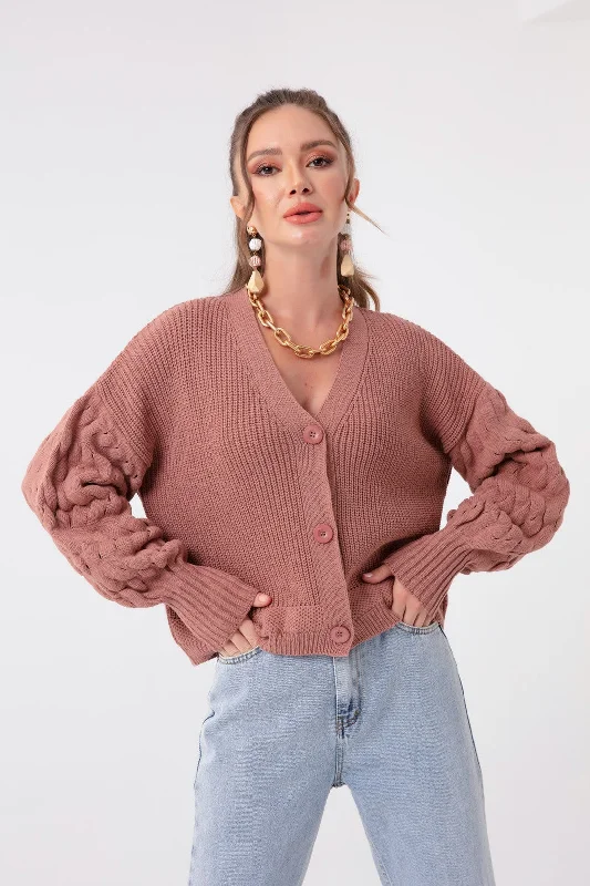 Women'S Arms With Embossed Mini Knitwear Cardigan Hooded Caped Shawl Collar