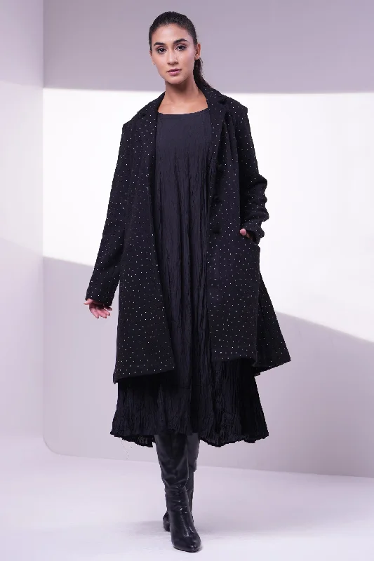 Black Embroidered Wool Jacket Bomber Jacket Anorak Windbreaker