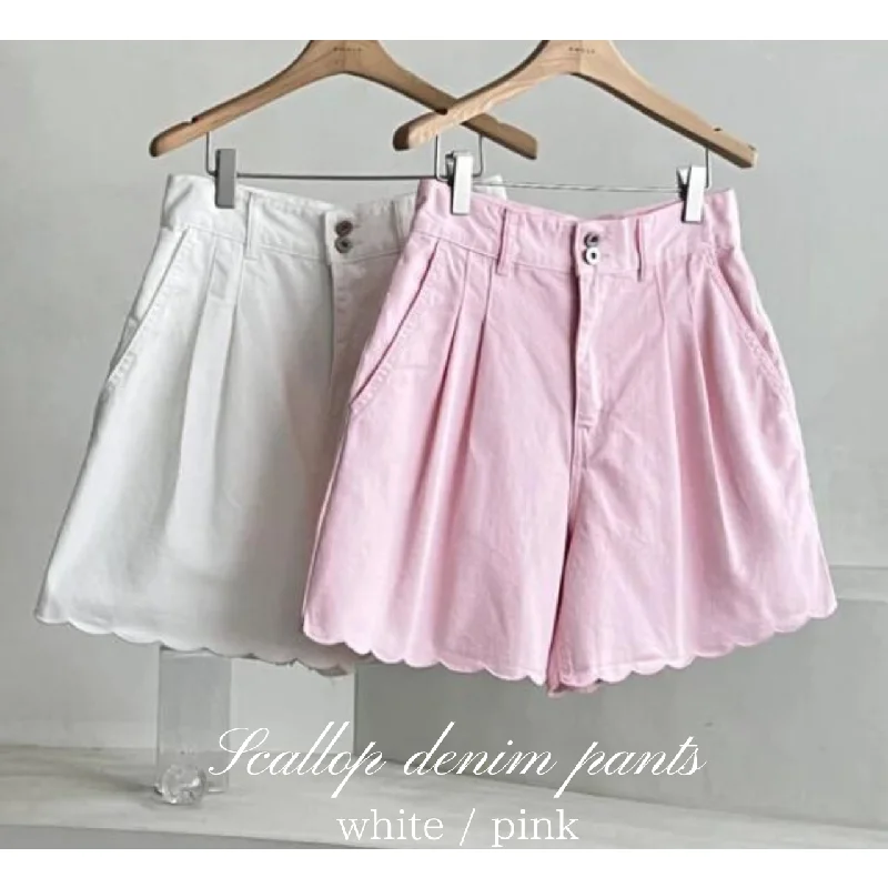 [Restock!] Scalloped Denim Pants Chic Wool Trousers