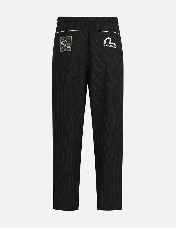 Seagull Embroidery Striped Taper Fit Woven Pants Elegant Dress Pants