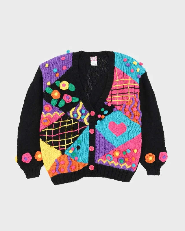 Y2K Black Popcorn Patterned Knitted Cardigan - S Stylish Fashionable Trendy