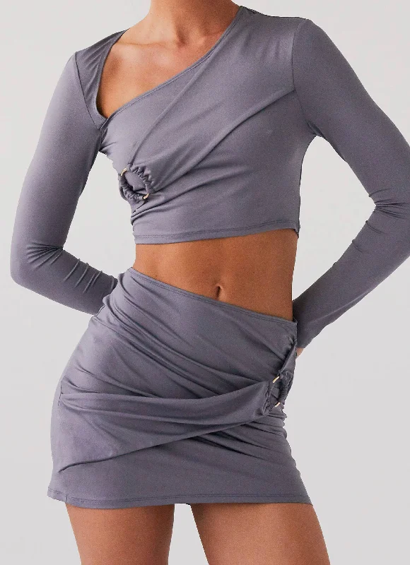 Smoke Bomb Wrap Mini Skirt - Slate cashmere skirt soft