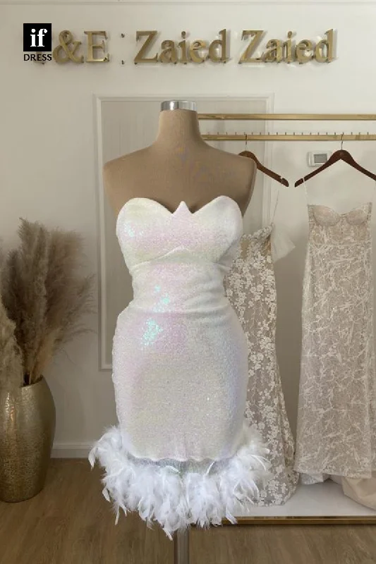 F1876 - Sexy/Hot Strapless Full Sequins Feathers Tight Cocktail Homecoming Party Dress Chiffon Maxi Beach