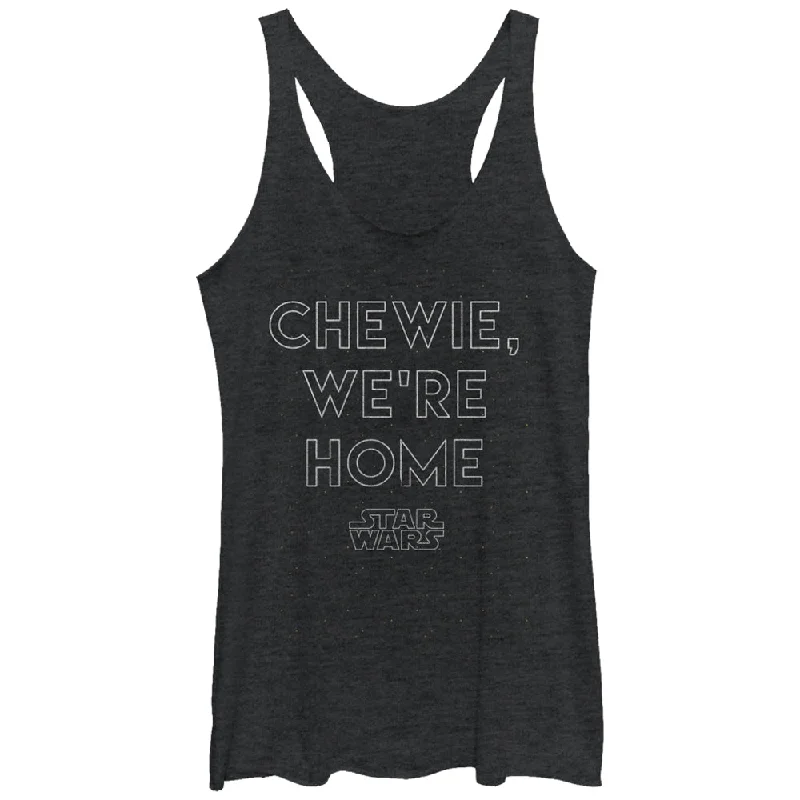 Women's Star Wars The Force Awakens Chewie We're Home Racerback Tank Top peach tank top