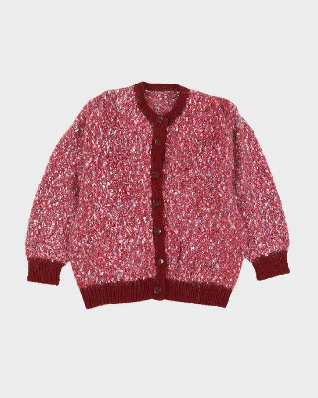 Burgundy Knitted Cardigan - S Lace Blend Ribbed Blend Corduroy Blend