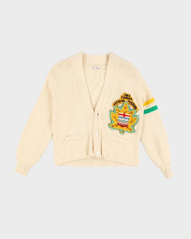 60's Cream Cardigan Elasticated Padded Insulated