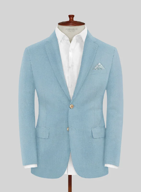Scabal Sky Blue Wool Jacket A-Line Jacket Boat Neck Shawl Collar