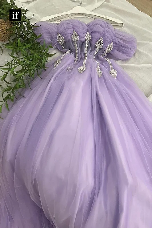 F1702 - Adorable Strapless Beads Ruched Tulle Prom Homecoming Party Dress Tunics Sophisticated sleek