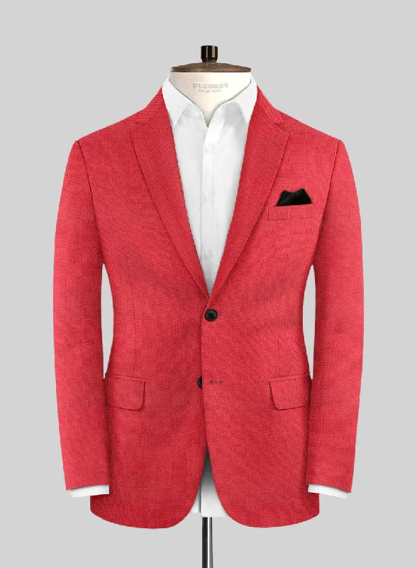 Scabal Scarlet Red Wool Jacket Front Pockets Side Pockets Patch Pockets