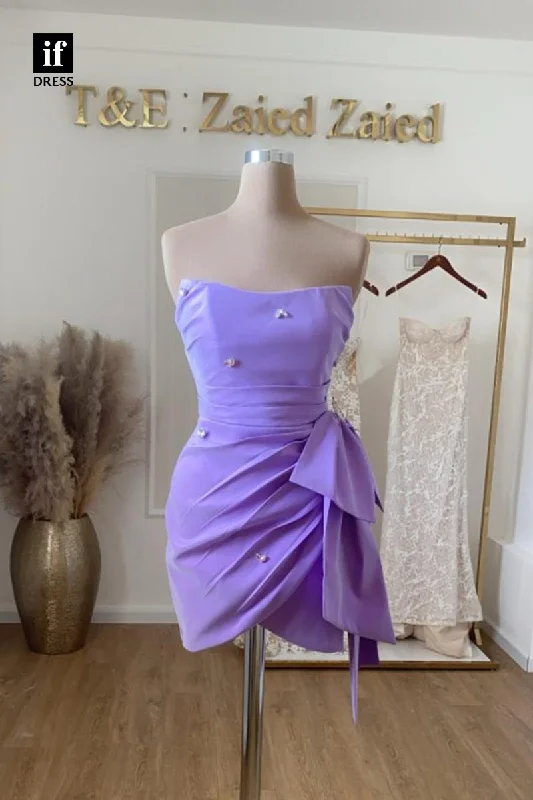 F1873 - Adorable Strapless Scoop Beads Tight Cocktail Homecoming Party Dress Glittery Long Formal