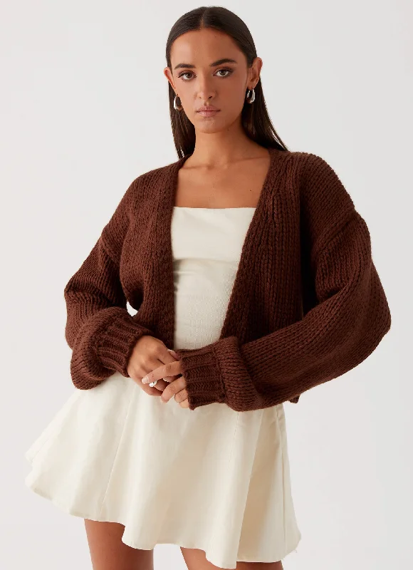 Jasleen Knit Cardigan - Brown Tailored Straight A-Line