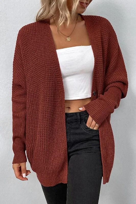 KNITTED ONE BUTTON CARDIGAN Chenille Brocade Lace