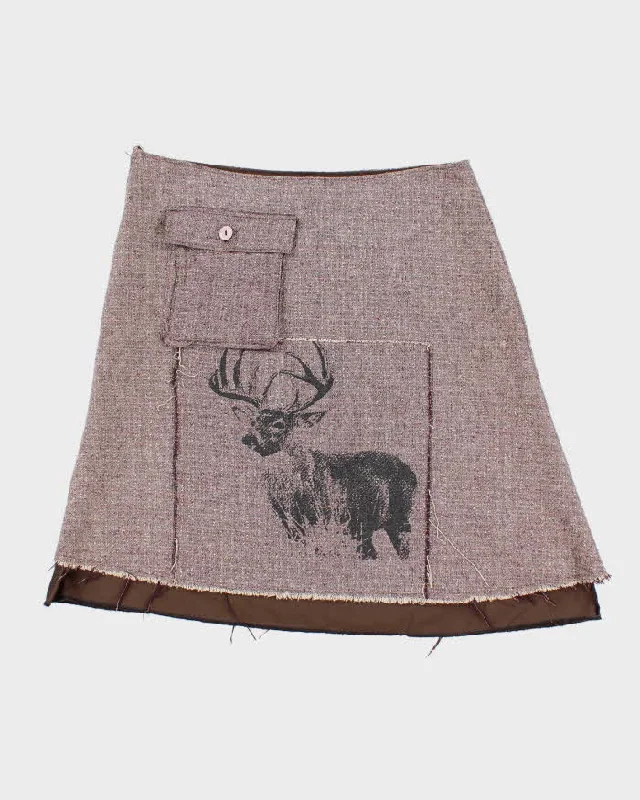Vintage Woman's Tweed Stag Print Skirt - W36 velvet skirt sumptuous
