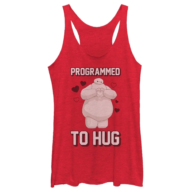 Women's Big Hero 6 Valentine Baymax Programmed to Hug Racerback Tank Top print tank top