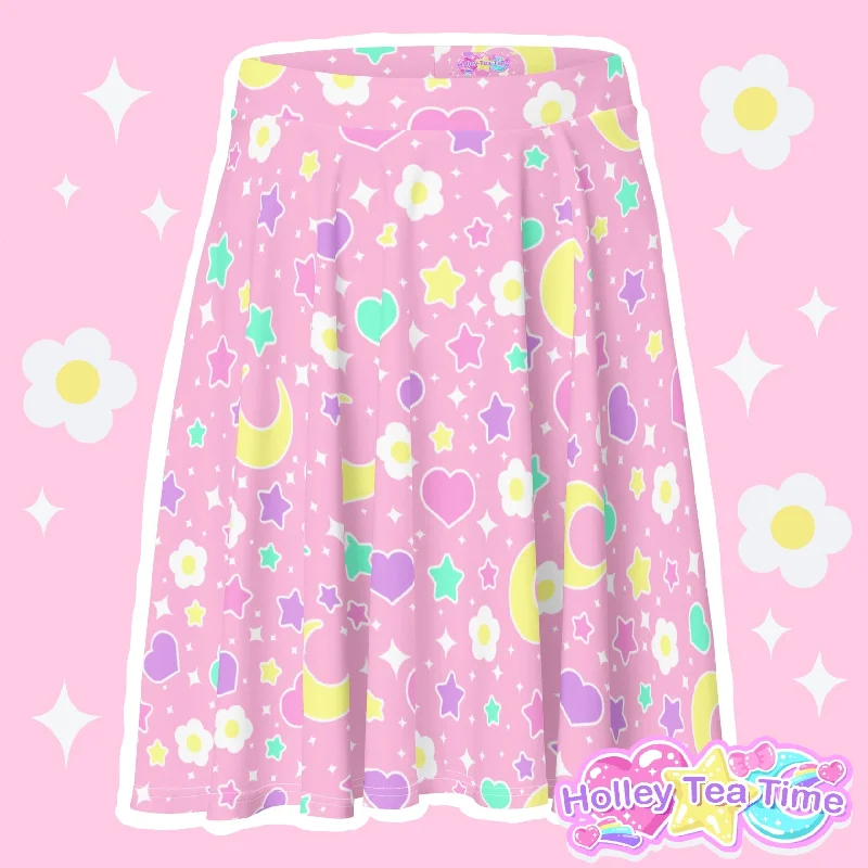 Magical Spring Pink Skater Skirt belted skirt waist