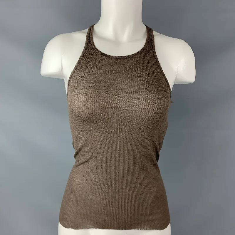 RICK OWENS Dustulator 2006 Size S Taupe Viscose & Silk Ribbed Tank Top athletic tank top RICK OWENS Dustulator 2006 Size S Taupe Viscose & Silk Ribbed Tank Top athletic tank top