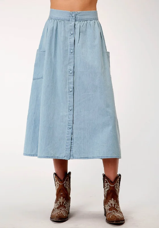 Roper Womens Long Vintage Blue 100% Cotton Skirt leather skirt refined