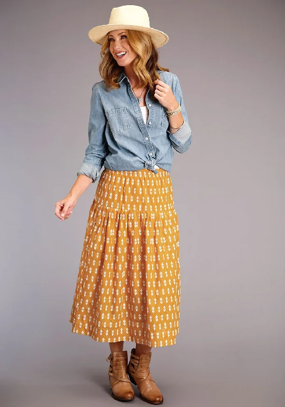 Stetson Womens Yellow 100% Cotton Aztec Schiffli Skirt corduroy skirt cozy