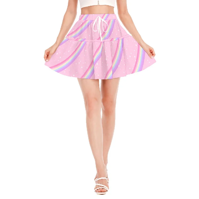Kawaii Sparkle Cake Rainbow Beam Ruffled Mini Skirt ruffled skirt detail