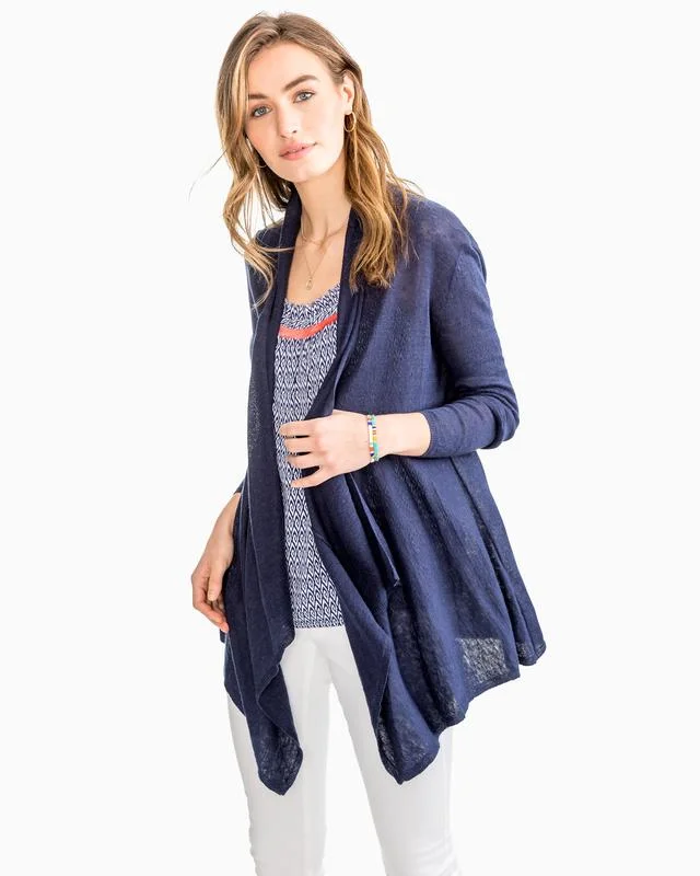 Southern Tide Presley Linen Cardigan Nautical Navy Crew Neck V-Neck Turtle Neck