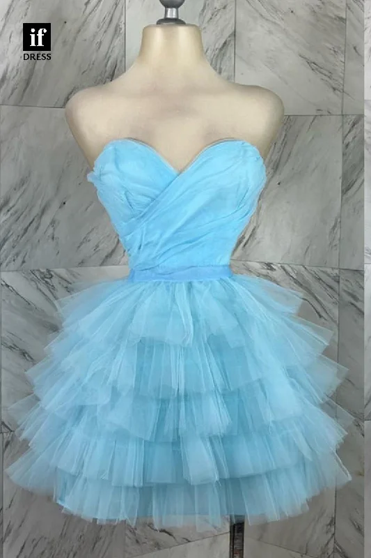 F1502 - Chic Strapless A-Line Tiered Tulle Short Homecoming Party Dress Tunics Chic elegant