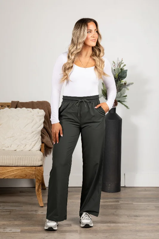 Charcoal Poly-Blend Wide Leg Active Pants High-Waist Jogger Pants