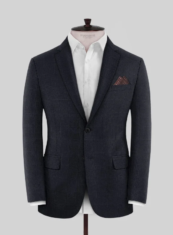 Scabal Sval Windowpane Blue Wool Jacket Faux Fur Fabric Real Fur Fabric Shearling Fabric