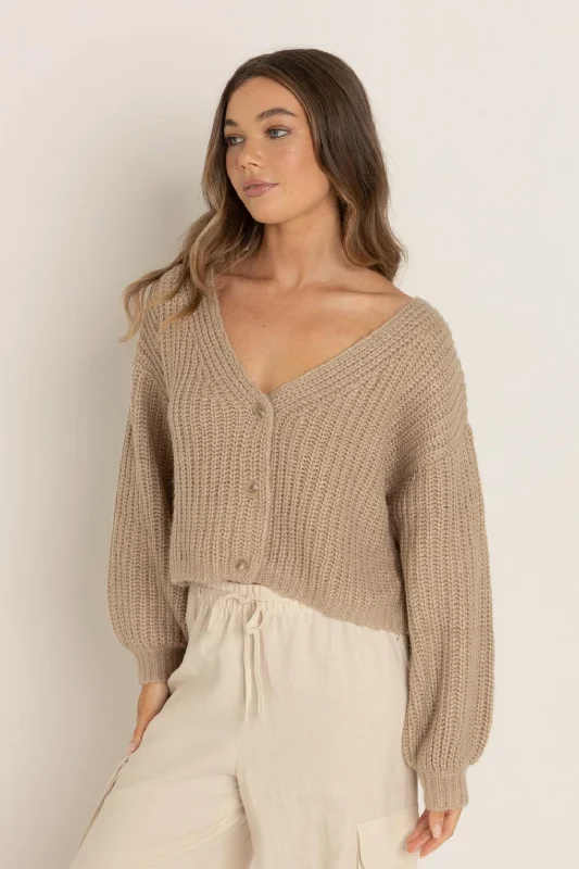 Eadie Oversized Knit Cardigan Real Fur Shearling Chenille