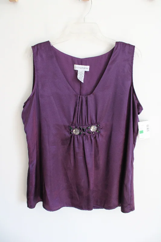 Sah Harbor Eggplant Purple Satin Tank | L bronze tank top