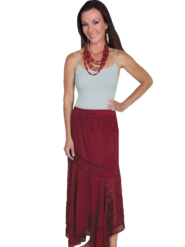 Scully Honey Creek Womens Burgundy 100% Rayon Multi-Fabric Skirt XS slim fit skirt