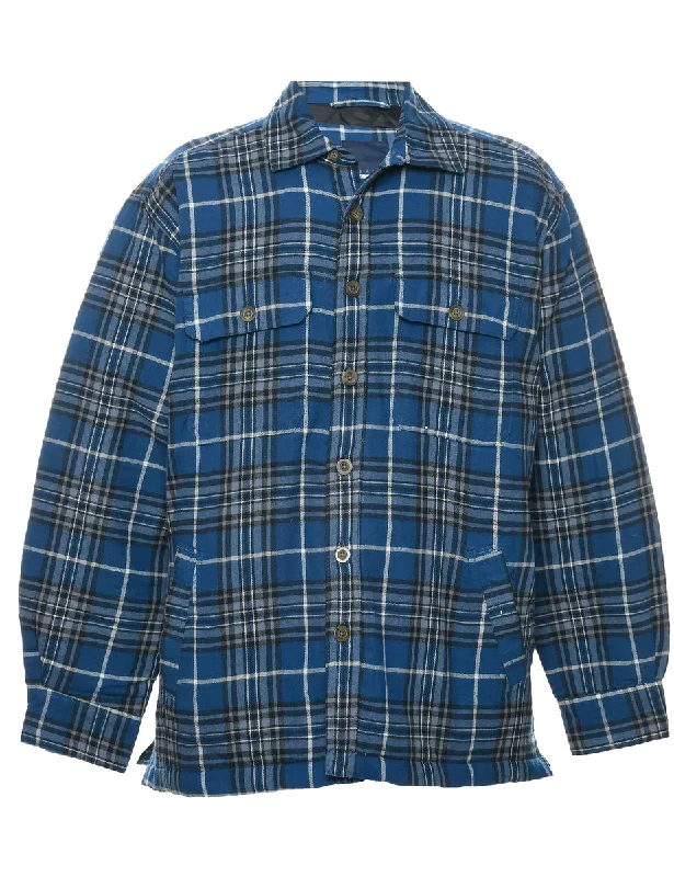 Checked Blue Jacket - L Welt Pockets Slit Pockets Flap Pockets