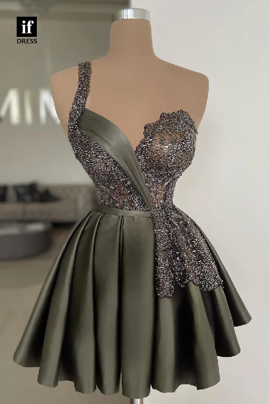 F1806 - Classy A-Line One Shoulder Appliques Pleates Short Cocktail Homecoming Party Dress Tunics Trousers formal F1806 - Classy A-Line One Shoulder Appliques Pleates Short Cocktail Homecoming Party Dress Tunics Trousers formal