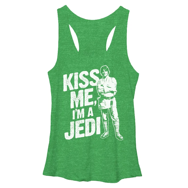 Women's Star Wars St. Patrick's Day Kiss Me I'm a Jedi Racerback Tank Top modal blend tank Women's Star Wars St. Patrick's Day Kiss Me I'm a Jedi Racerback Tank Top modal blend tank