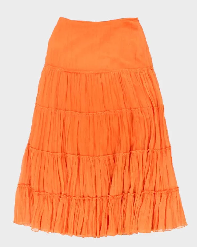 Y2k 00s Orange Flowy Tiered Skirt - S floral skirt print