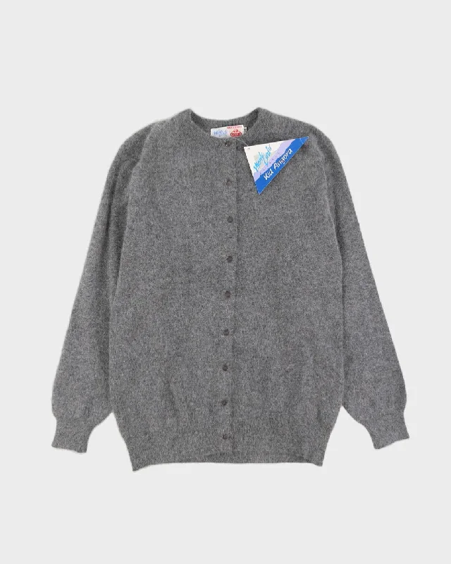Grey Angora Knitted Cardigan - S Notch Collar Peter Pan Collar Cowl Neck