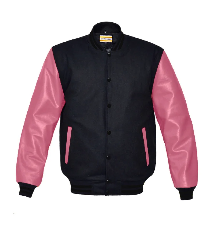 Superb Genuine Pink Leather Sleeve Letterman College Varsity Women Wool Jackets #PKSL-BSTR-BB Rayon Fabric Velvet Fabric Corduroy Fabric