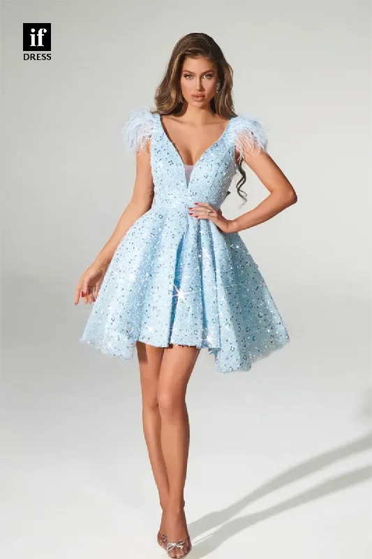 F1745 - Sweet A-Line Straps V-Neck Feathers Short Cocktail Homecoming Party Dress Tunics Sale discount F1745 - Sweet A-Line Straps V-Neck Feathers Short Cocktail Homecoming Party Dress Tunics Sale discount