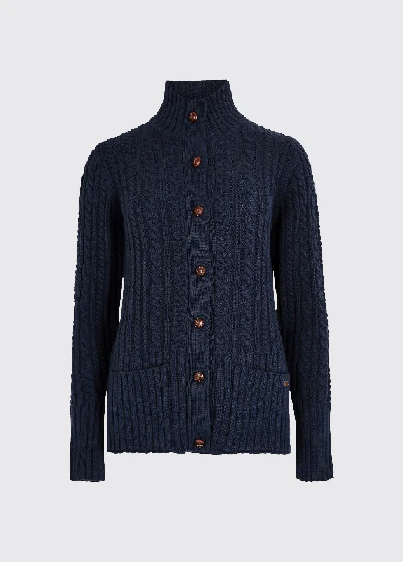 Ardrahan Ladies' fisherman cardigan - Navy Solid Color Striped Floral Print