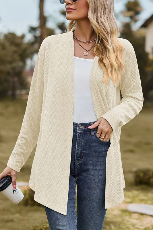 WOMEN TWIST STITCHED OPEN FRONT MIDI CARDIGAN Mesh Blend Leather Blend Suede Blend