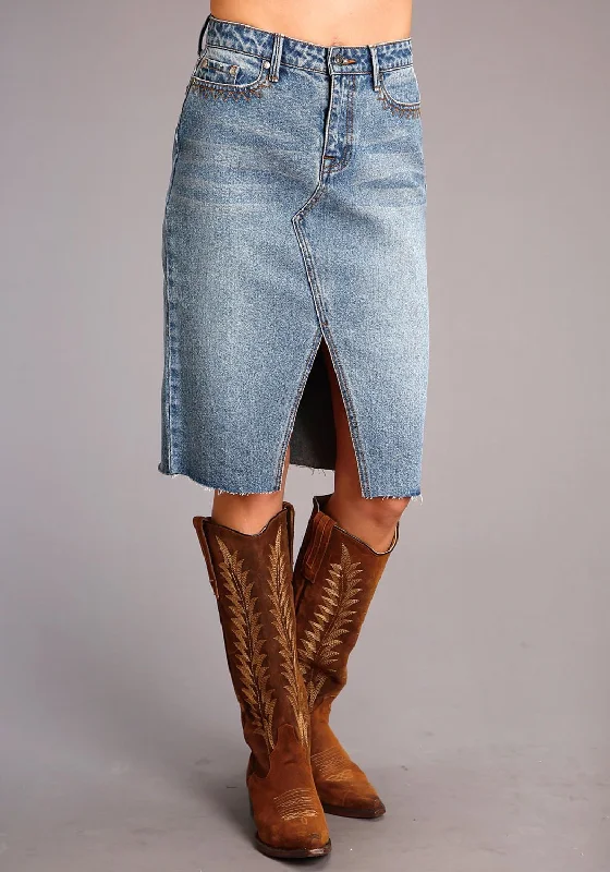 Stetson Womens Blue 100% Cotton Slit Center Denim Midi Skirt lace skirt intricate