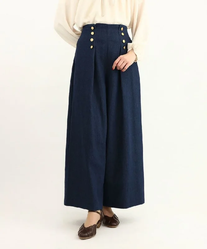 Gold Double Button Denim Marine Pants Casual Lounge Pants