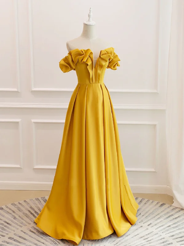 Strapless Off the Shoulder A-line Yellow Formal Party Dress Evening Dress Tunics Chinos classic