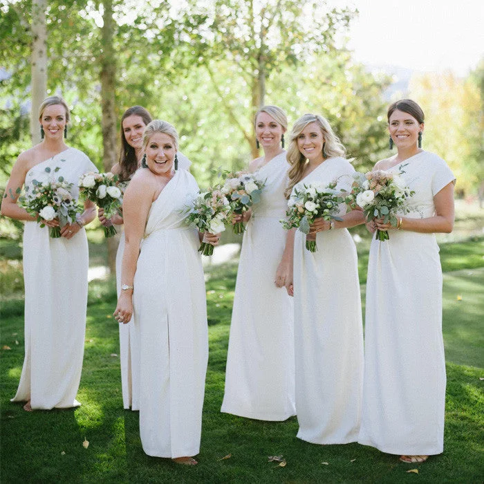 Cheap One Shoulder Short Sleeve Long Bridesmaid Wedding Party Dresses, WG414 sweetheart Neckline Romantic