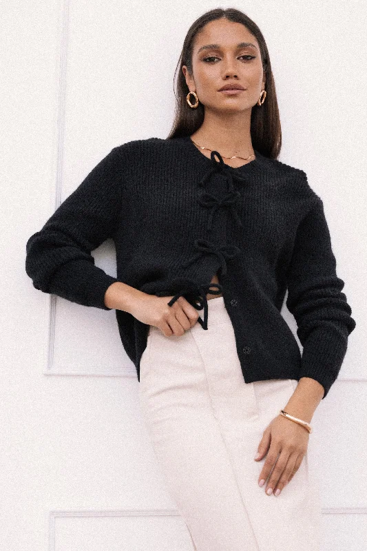 Wilde Bow Front Cardigan - Black Boxy Cardigan Fitted Cardigan A-Line
