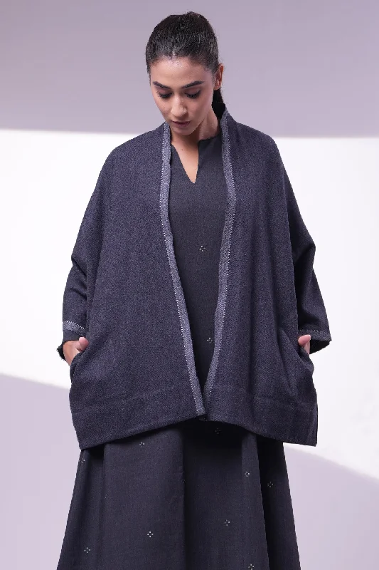 Grey Wool Embroidered Jacket Fleece Fabric Down Fabric Feather Fabric